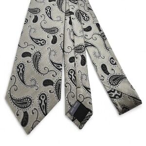 Vintage BEL HOMME Silk Tie Silver Grey Paisley Hand Mde THICK 3"‎ x 59" Necktie